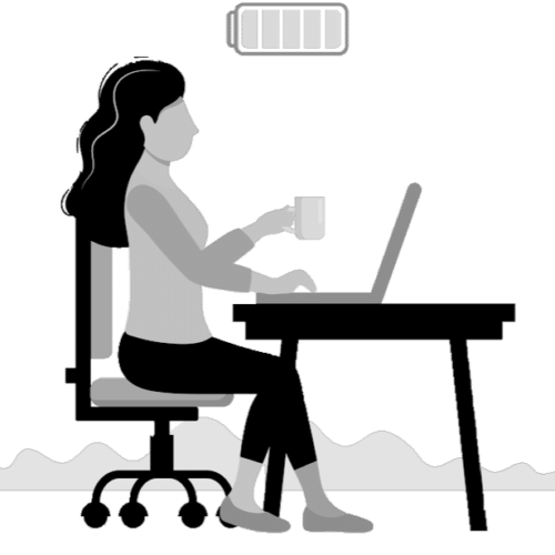 An icon of a woman at a desk working on a laptop