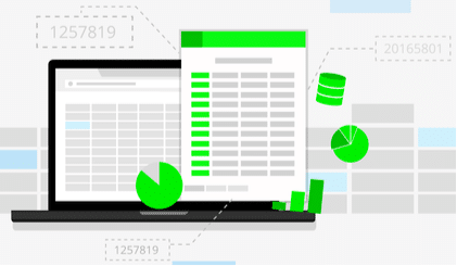 An icon of a laptop and spreadsheet